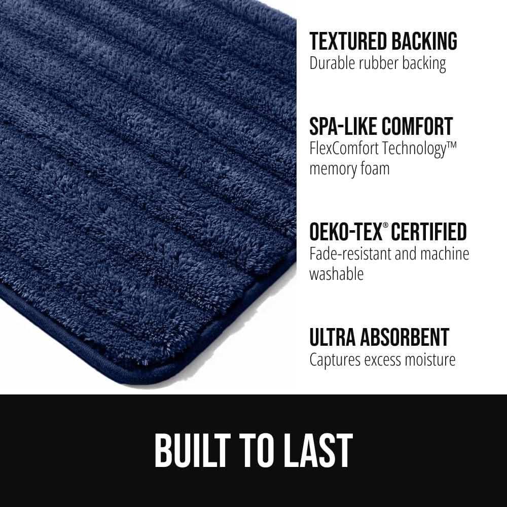 imageGORILLA GRIP Textured Backing Bathroom Rugs Soft Memory Foam Absorbent Striped Bath Mats Machine Washable amp Fade Resistant Bathmat Accessories for Floor Home Decor Shower Essentials Grey 24x16Navy