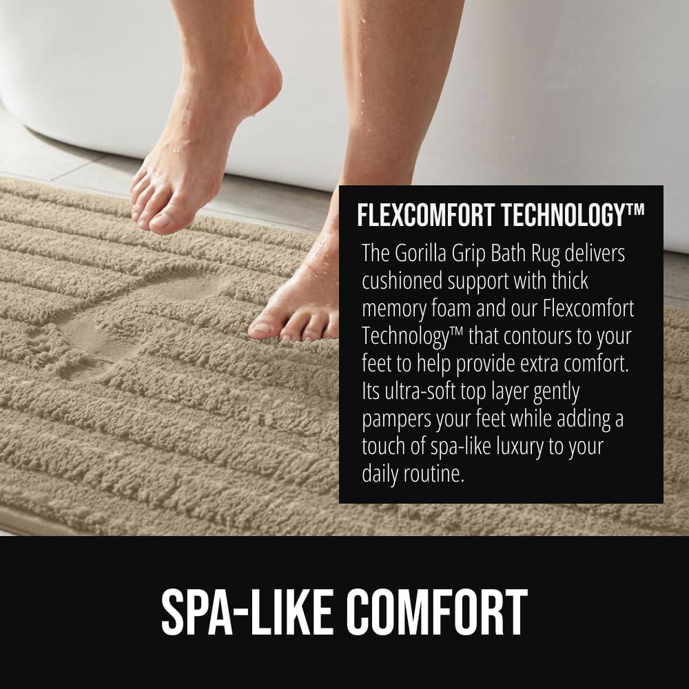 imageGORILLA GRIP Textured Backing Bathroom Rugs Soft Memory Foam Absorbent Striped Bath Mats Machine Washable amp Fade Resistant Bathmat Accessories for Floor Home Decor Shower Essentials Grey 24x16Beige