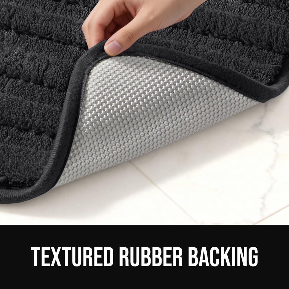 imageGORILLA GRIP Textured Backing Bathroom Rugs Soft Memory Foam Absorbent Striped Bath Mats Machine Washable amp Fade Resistant Bathmat Accessories for Floor Home Decor Shower Essentials Grey 24x16Black
