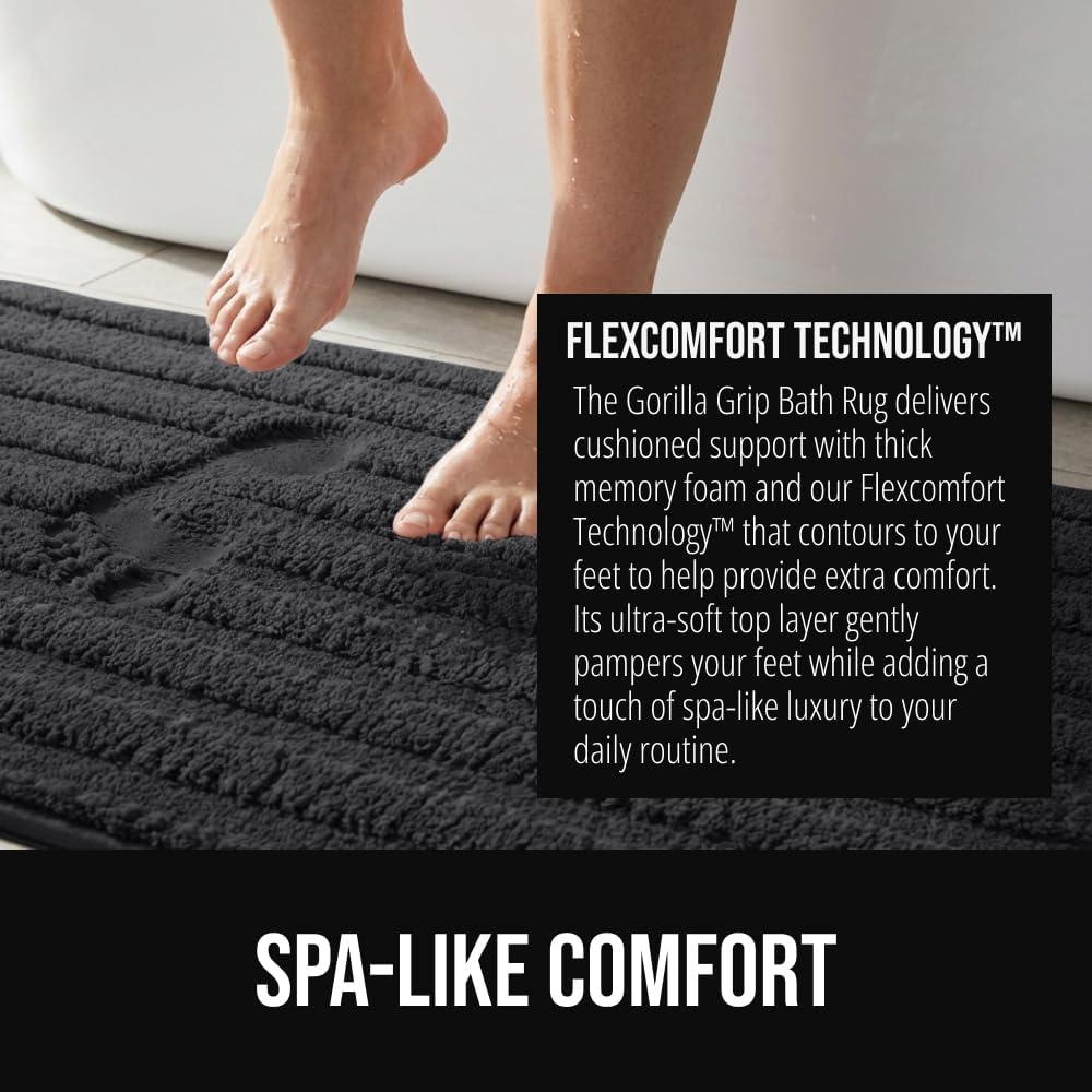 imageGORILLA GRIP Textured Backing Bathroom Rugs Soft Memory Foam Absorbent Striped Bath Mats Machine Washable amp Fade Resistant Bathmat Accessories for Floor Home Decor Shower Essentials Grey 24x16Black