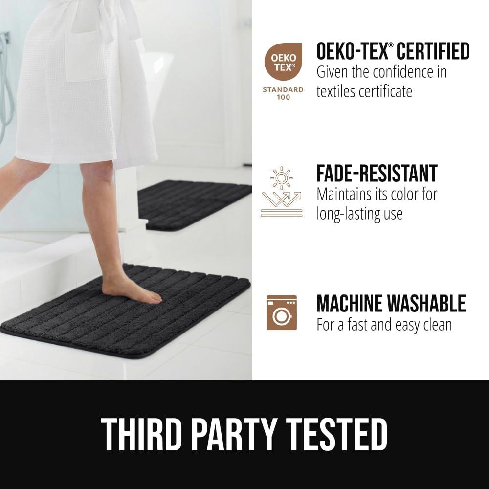imageGORILLA GRIP Textured Backing Bathroom Rugs Soft Memory Foam Absorbent Striped Bath Mats Machine Washable amp Fade Resistant Bathmat Accessories for Floor Home Decor Shower Essentials Grey 24x16Black
