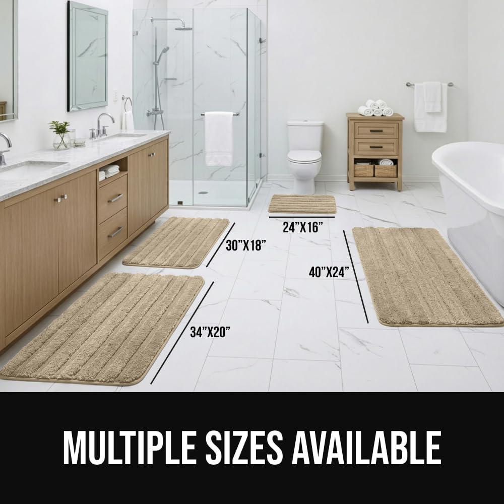 imageGORILLA GRIP Textured Backing Bathroom Rugs Soft Memory Foam Absorbent Striped Bath Mats Machine Washable amp Fade Resistant Bathmat Accessories for Floor Home Decor Shower Essentials Grey 24x16Beige