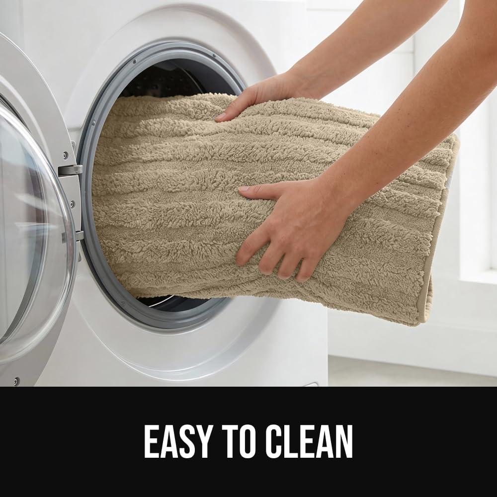 imageGORILLA GRIP Textured Backing Bathroom Rugs Soft Memory Foam Absorbent Striped Bath Mats Machine Washable amp Fade Resistant Bathmat Accessories for Floor Home Decor Shower Essentials Grey 24x16Beige