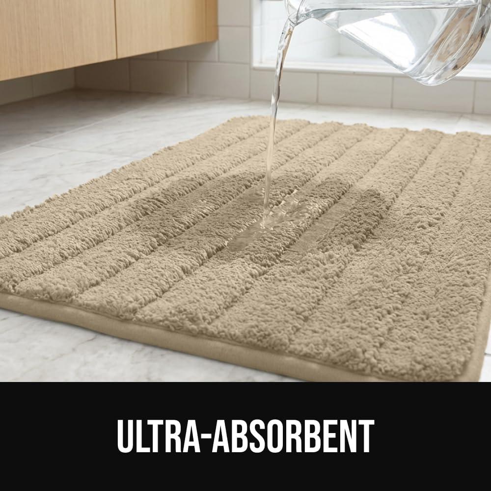 imageGORILLA GRIP Textured Backing Bathroom Rugs Soft Memory Foam Absorbent Striped Bath Mats Machine Washable amp Fade Resistant Bathmat Accessories for Floor Home Decor Shower Essentials Grey 24x16Beige