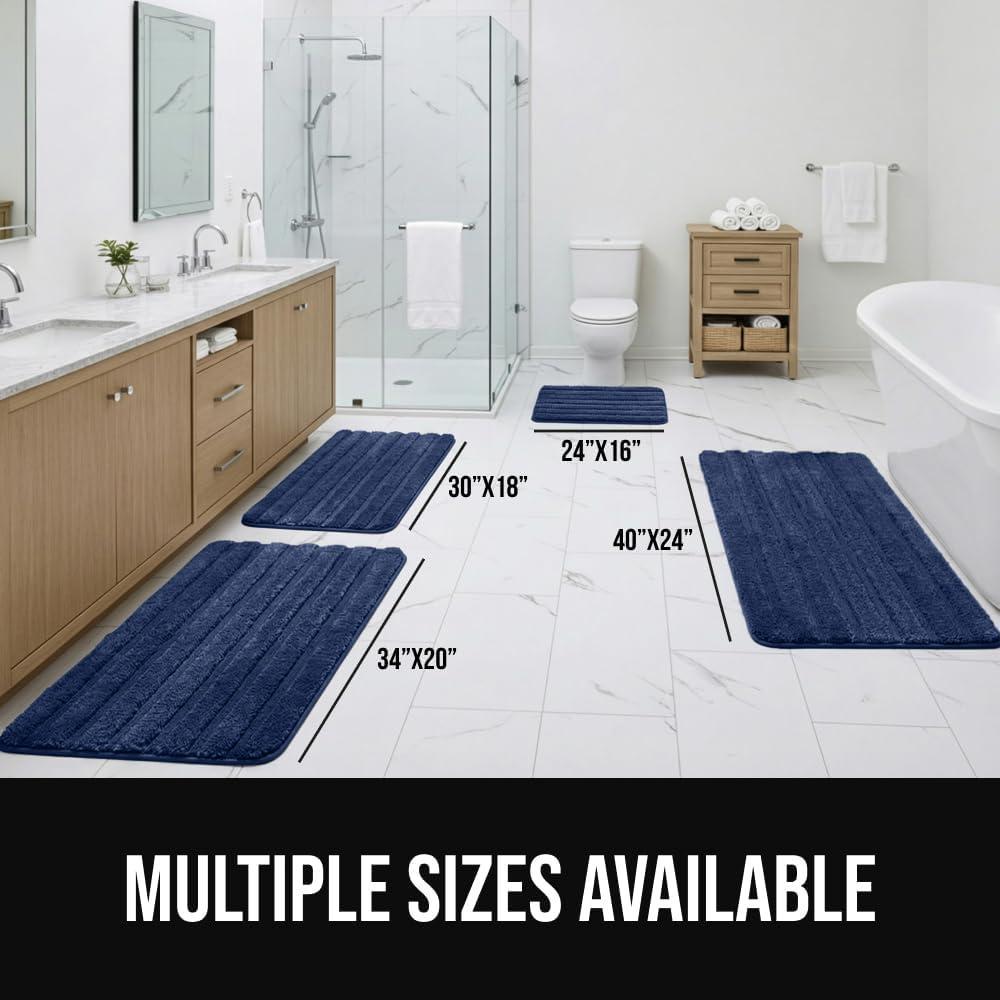 imageGORILLA GRIP Textured Backing Bathroom Rugs Soft Memory Foam Absorbent Striped Bath Mats Machine Washable amp Fade Resistant Bathmat Accessories for Floor Home Decor Shower Essentials Grey 24x16Navy