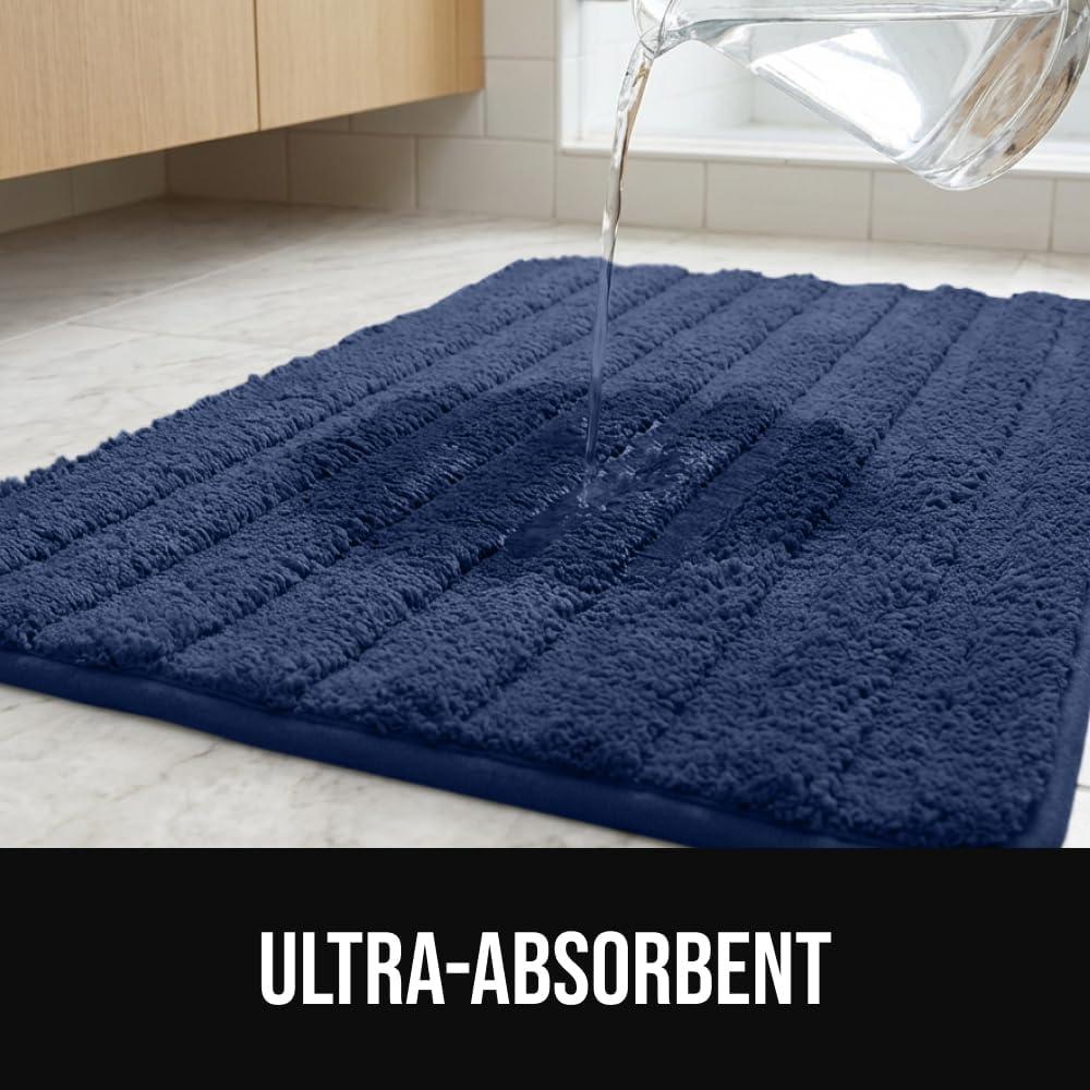 imageGORILLA GRIP Textured Backing Bathroom Rugs Soft Memory Foam Absorbent Striped Bath Mats Machine Washable amp Fade Resistant Bathmat Accessories for Floor Home Decor Shower Essentials Grey 24x16Navy