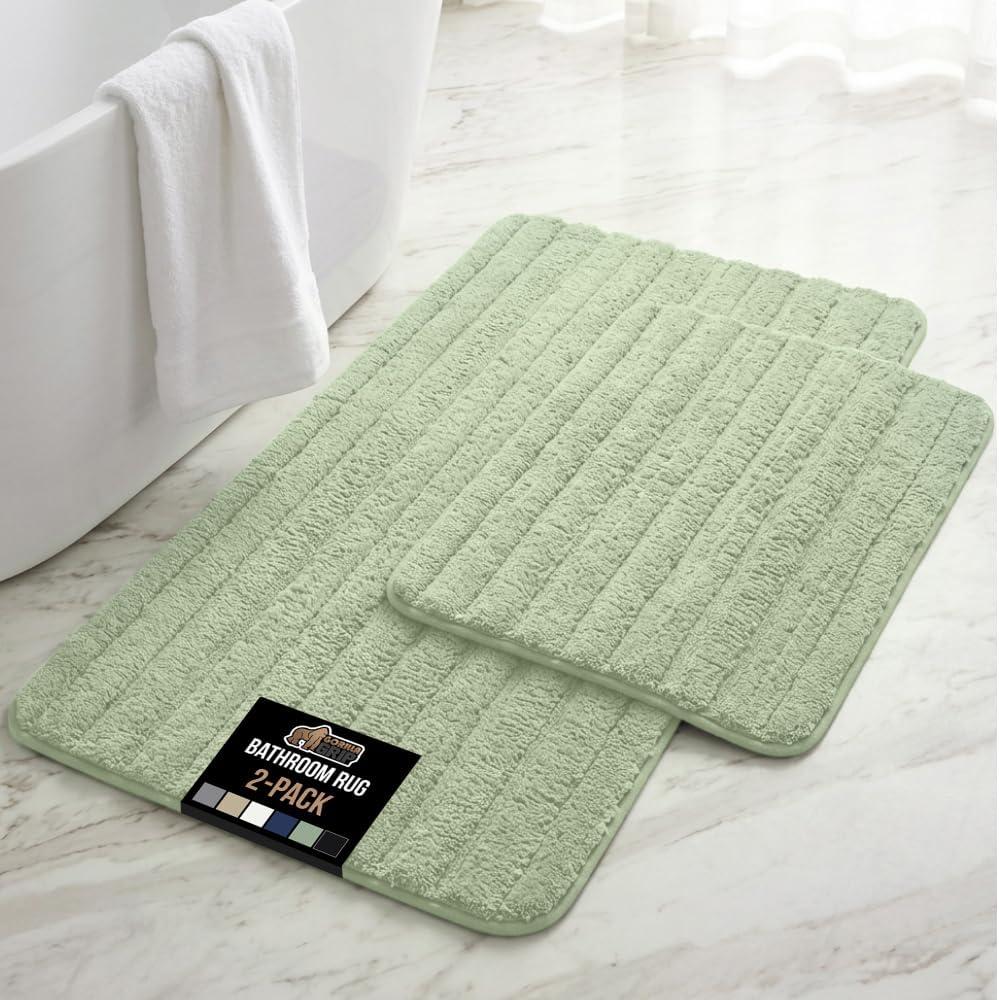 imageGORILLA GRIP Textured Backing Bathroom Rugs Soft Memory Foam Absorbent Striped Bath Mats Machine Washable amp Fade Resistant Bathmat Accessories for Floor Home Decor Shower Essentials Grey 24x16Sage