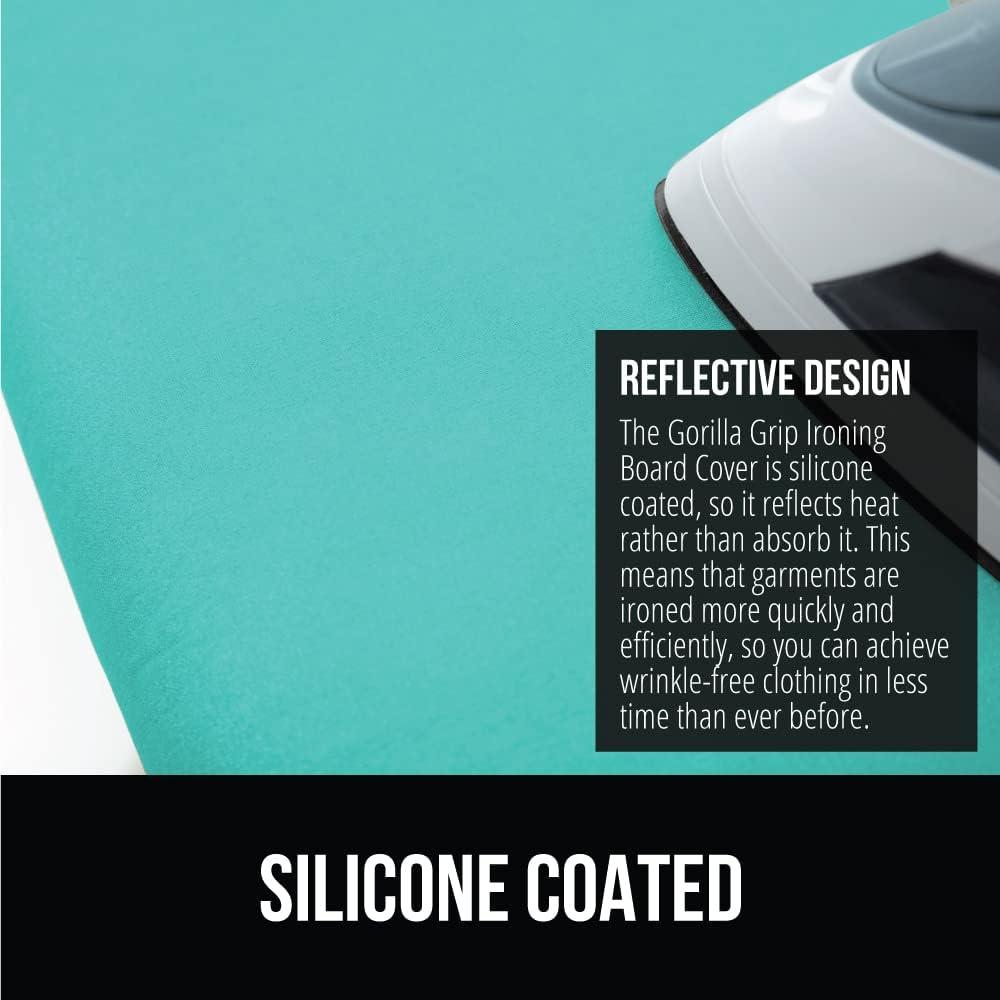 imageGORILLA GRIP The Original Ironing Board Cover and Pad Silicone Coating Thick Scorch Resistant Padding Heavy Duty Iron Covers Standard Boards Hook and Loop Fastener Strap Silver 15x54Turquoise