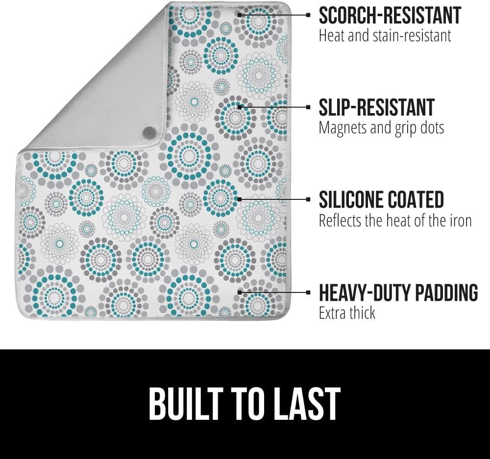 imageGORILLA GRIP The Original Ironing Board Cover and Pad Silicone Coating Thick Scorch Resistant Padding Heavy Duty Iron Covers Standard Boards Hook and Loop Fastener Strap Silver 15x54Spiral GrayWhiteTurquoise