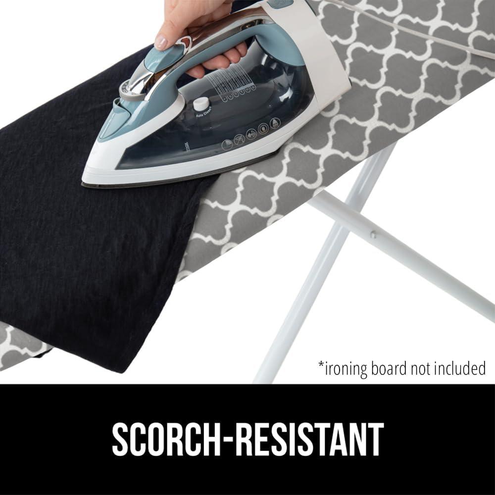 imageGORILLA GRIP The Original Ironing Board Cover and Pad Silicone Coating Thick Scorch Resistant Padding Heavy Duty Iron Covers Standard Boards Hook and Loop Fastener Strap Silver 15x54Quatrefoil GrayWhite