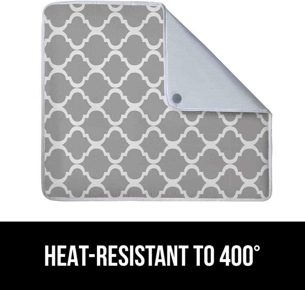 imageGORILLA GRIP The Original Ironing Board Cover and Pad Silicone Coating Thick Scorch Resistant Padding Heavy Duty Iron Covers Standard Boards Hook and Loop Fastener Strap Silver 15x54Quatrefoil GrayWhite