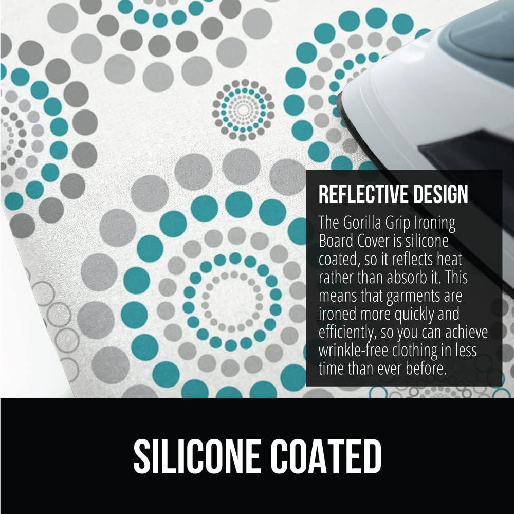 imageGORILLA GRIP The Original Ironing Board Cover and Pad Silicone Coating Thick Scorch Resistant Padding Heavy Duty Iron Covers Standard Boards Hook and Loop Fastener Strap Silver 15x54Spiral GrayWhiteTurquoise