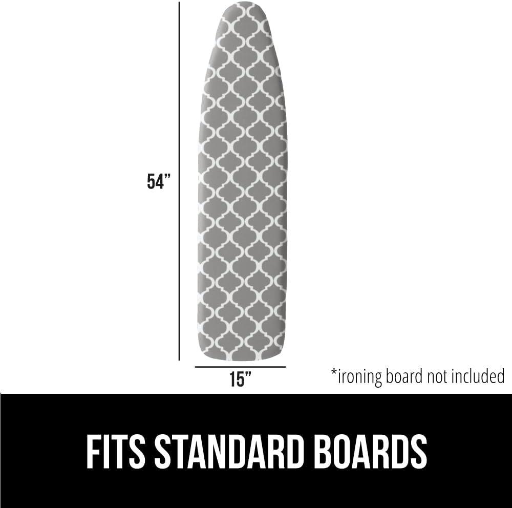 imageGORILLA GRIP The Original Ironing Board Cover and Pad Silicone Coating Thick Scorch Resistant Padding Heavy Duty Iron Covers Standard Boards Hook and Loop Fastener Strap Silver 15x54Quatrefoil GrayWhite
