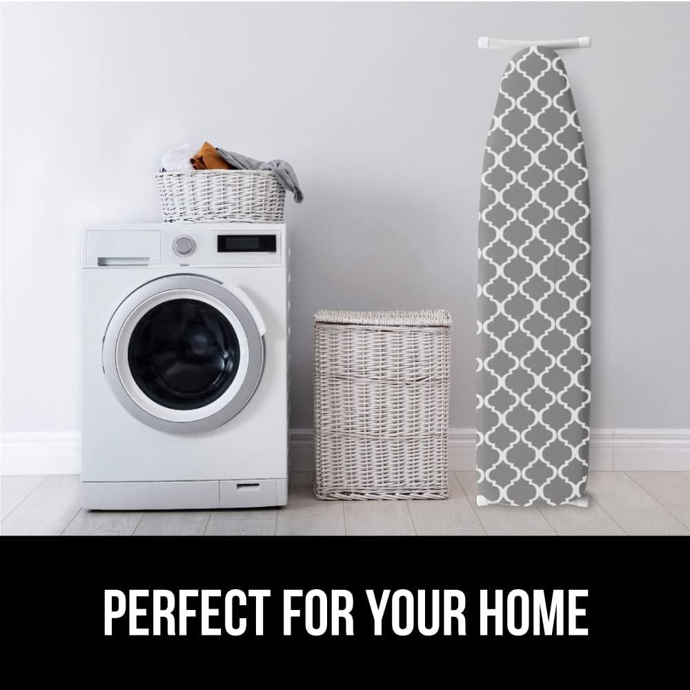 imageGORILLA GRIP The Original Ironing Board Cover and Pad Silicone Coating Thick Scorch Resistant Padding Heavy Duty Iron Covers Standard Boards Hook and Loop Fastener Strap Silver 15x54Quatrefoil GrayWhite