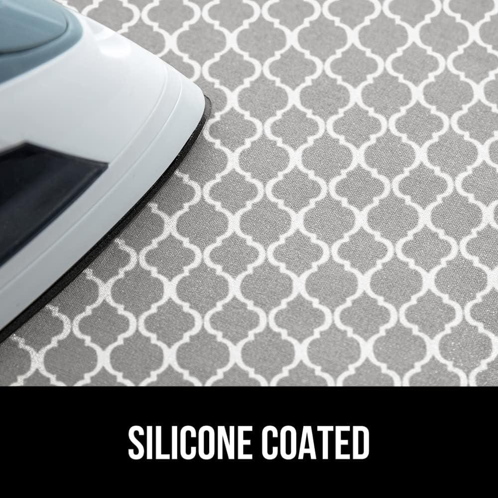 imageGORILLA GRIP The Original Ironing Board Cover and Pad Silicone Coating Thick Scorch Resistant Padding Heavy Duty Iron Covers Standard Boards Hook and Loop Fastener Strap Silver 15x54Quatrefoil GrayWhite