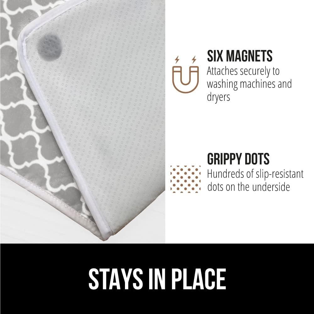 imageGORILLA GRIP The Original Ironing Board Cover and Pad Silicone Coating Thick Scorch Resistant Padding Heavy Duty Iron Covers Standard Boards Hook and Loop Fastener Strap Silver 15x54Quatrefoil GrayWhite