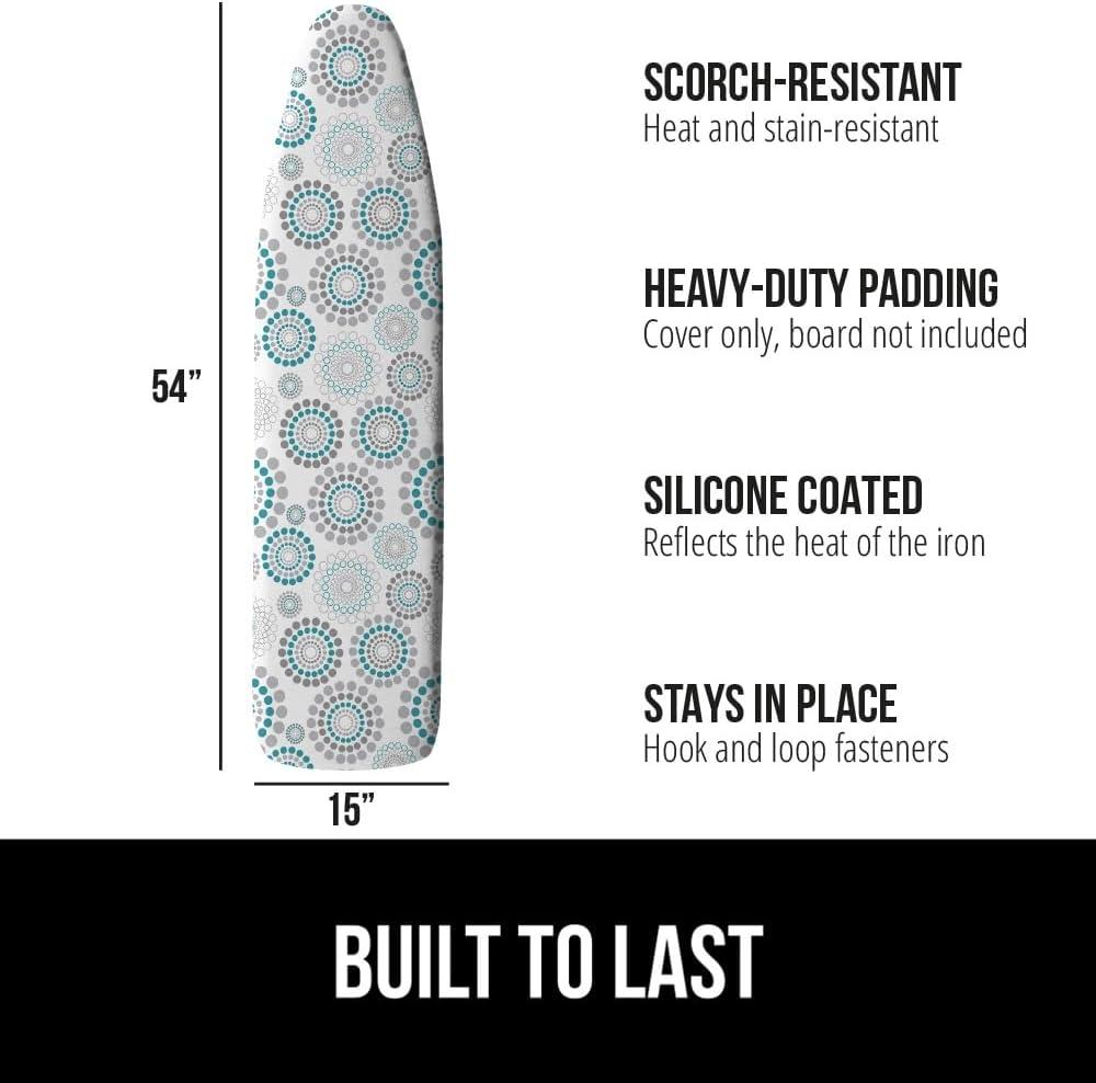 imageGORILLA GRIP The Original Ironing Board Cover and Pad Silicone Coating Thick Scorch Resistant Padding Heavy Duty Iron Covers Standard Boards Hook and Loop Fastener Strap Silver 15x54Spiral GrayWhiteTurquoise