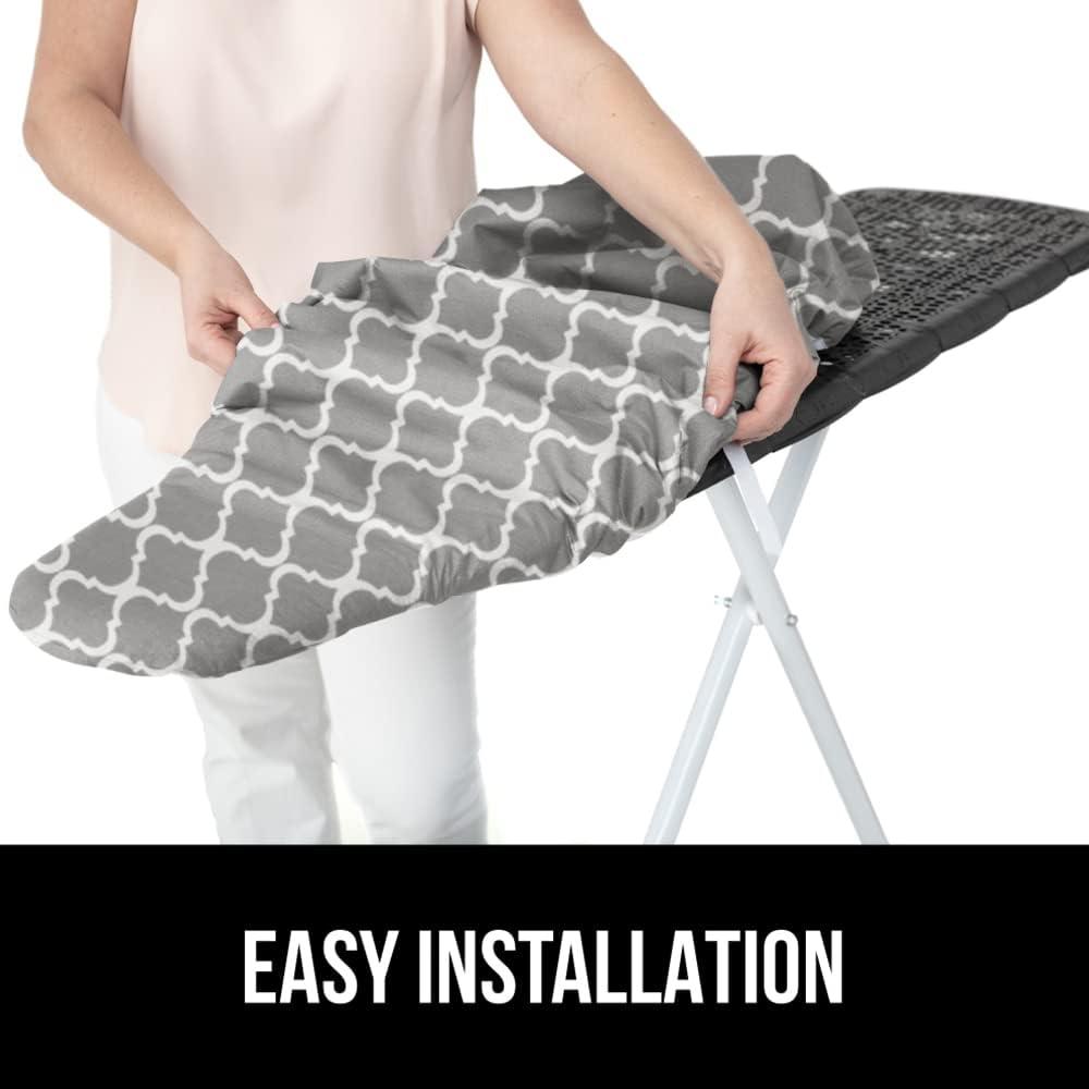 imageGORILLA GRIP The Original Ironing Board Cover and Pad Silicone Coating Thick Scorch Resistant Padding Heavy Duty Iron Covers Standard Boards Hook and Loop Fastener Strap Silver 15x54Quatrefoil GrayWhite