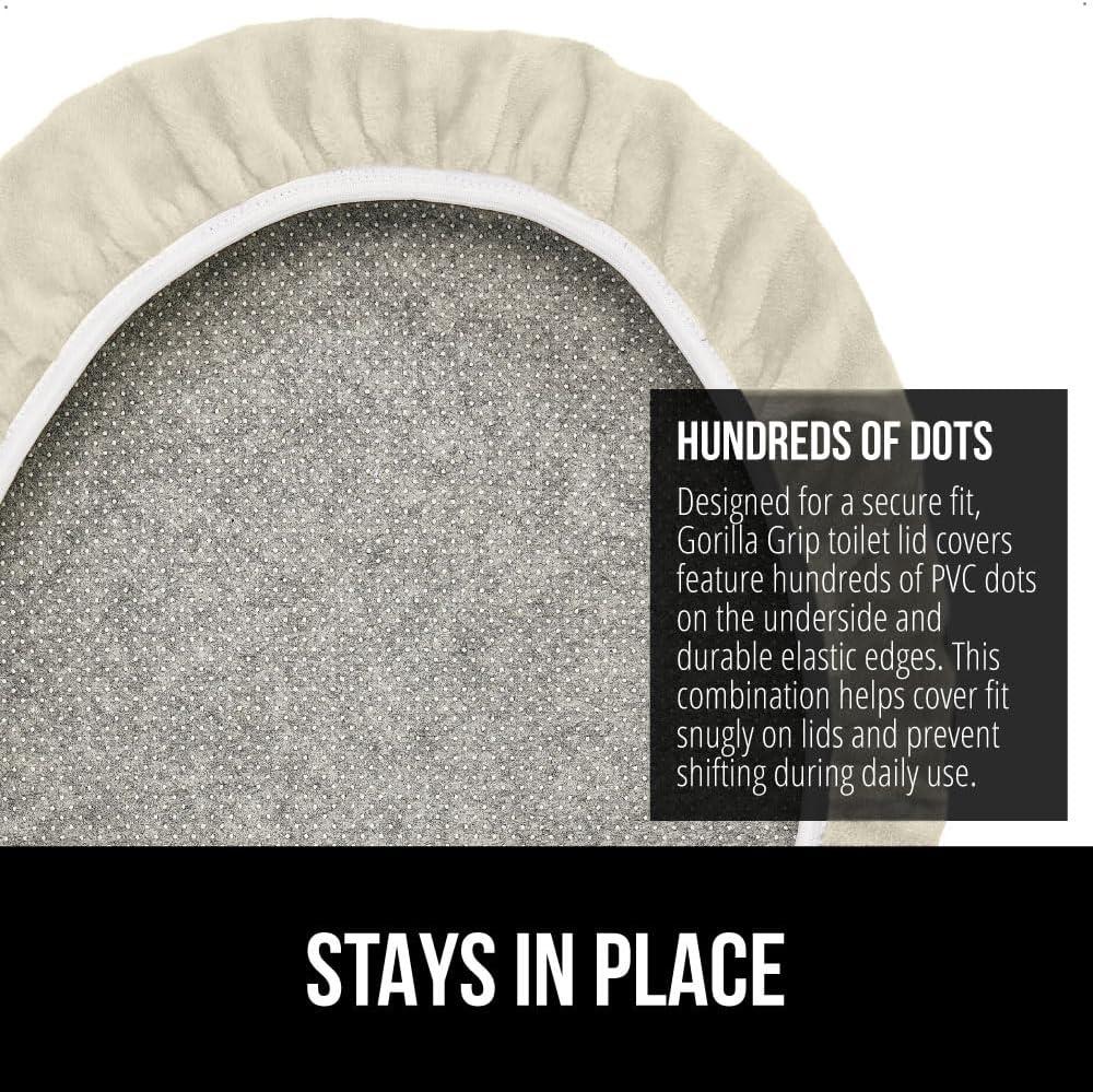imageGORILLA GRIP Thick Memory Foam Bathroom Toilet Lid Seat Cover Soft Velvet Topside Machine Wash Plush Cushioned Covers Fits Most Size Lids Decorative Bath Room Accessories 195x185 GreyChampagne