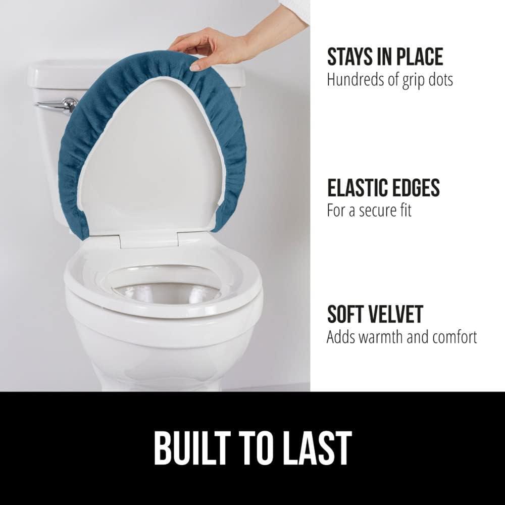 imageGORILLA GRIP Thick Memory Foam Bathroom Toilet Lid Seat Cover Soft Velvet Topside Machine Wash Plush Cushioned Covers Fits Most Size Lids Decorative Bath Room Accessories 195x185 GreyBlue