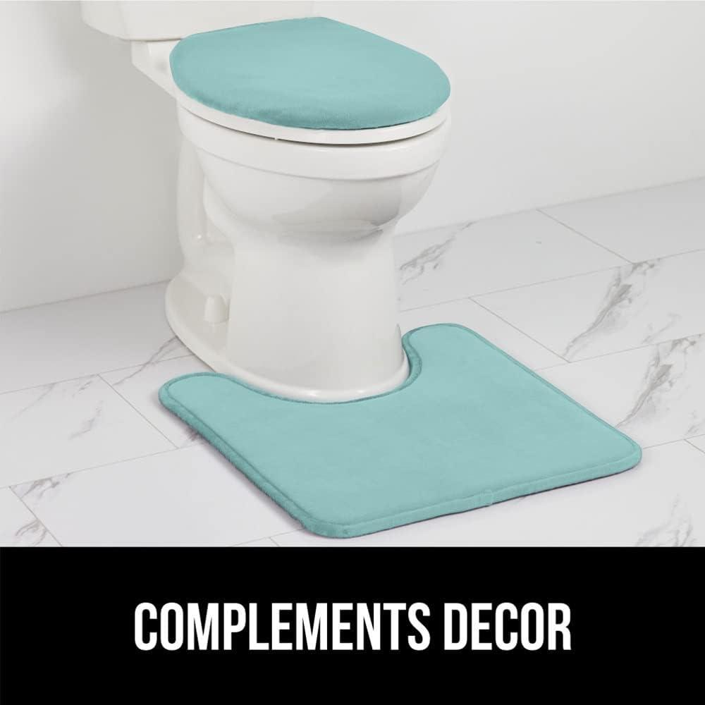 imageGORILLA GRIP Thick Memory Foam Bathroom Toilet Lid Seat Cover Soft Velvet Topside Machine Wash Plush Cushioned Covers Fits Most Size Lids Decorative Bath Room Accessories 195x185 GreySea Blue