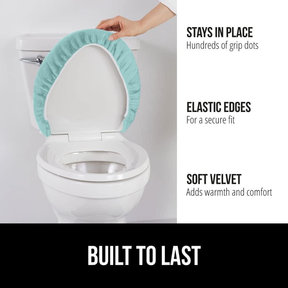 imageGORILLA GRIP Thick Memory Foam Bathroom Toilet Lid Seat Cover Soft Velvet Topside Machine Wash Plush Cushioned Covers Fits Most Size Lids Decorative Bath Room Accessories 195x185 GreySea Blue