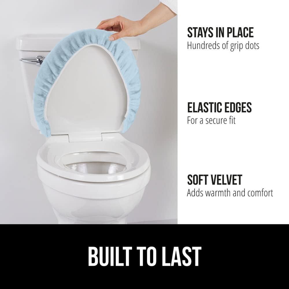 imageGORILLA GRIP Thick Memory Foam Bathroom Toilet Lid Seat Cover Soft Velvet Topside Machine Wash Plush Cushioned Covers Fits Most Size Lids Decorative Bath Room Accessories 195x185 GreyLight Blue