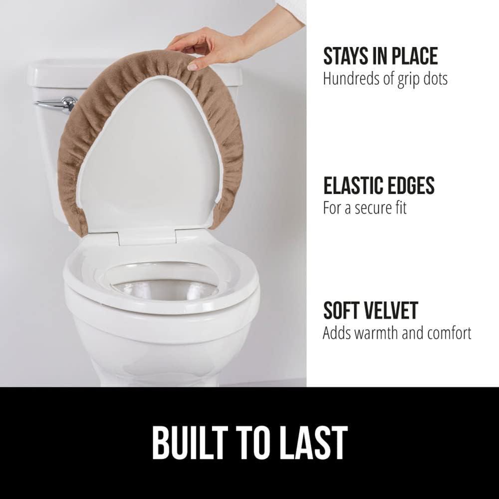 imageGORILLA GRIP Thick Memory Foam Bathroom Toilet Lid Seat Cover Soft Velvet Topside Machine Wash Plush Cushioned Covers Fits Most Size Lids Decorative Bath Room Accessories 195x185 GreyTaupe