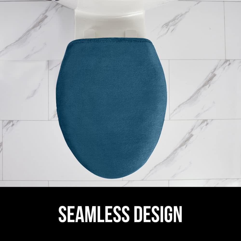 imageGORILLA GRIP Thick Memory Foam Bathroom Toilet Lid Seat Cover Soft Velvet Topside Machine Wash Plush Cushioned Covers Fits Most Size Lids Decorative Bath Room Accessories 195x185 GreyBlue