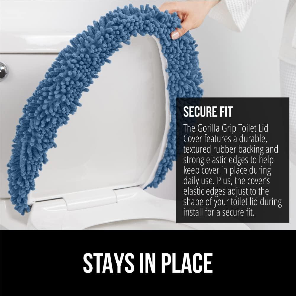 imageGORILLA GRIP Thick Memory Foam Bathroom Toilet Lid Seat Cover Soft Velvet Topside Machine Wash Plush Cushioned Covers Fits Most Size Lids Decorative Bath Room Accessories 195x185 GreyBlue