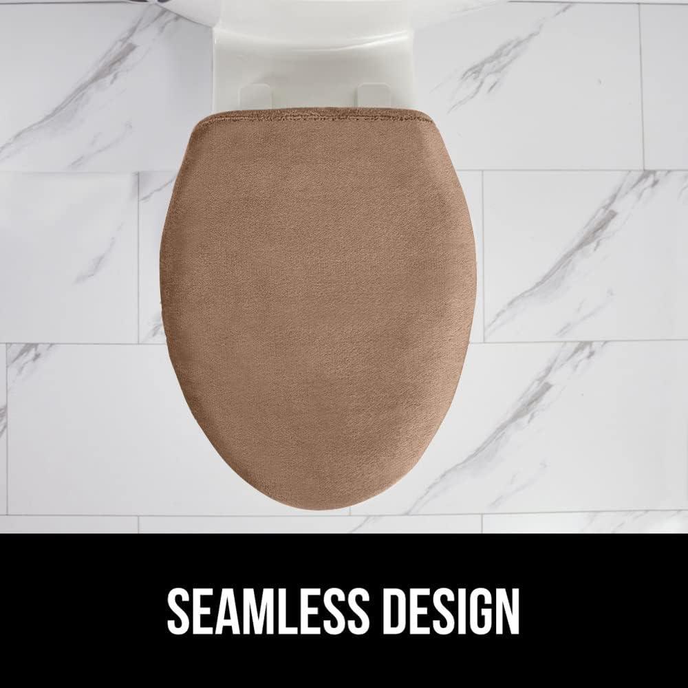 imageGORILLA GRIP Thick Memory Foam Bathroom Toilet Lid Seat Cover Soft Velvet Topside Machine Wash Plush Cushioned Covers Fits Most Size Lids Decorative Bath Room Accessories 195x185 GreyTaupe