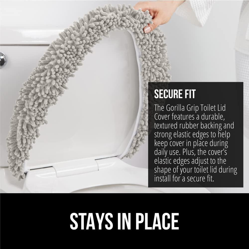 imageGORILLA GRIP Thick Memory Foam Bathroom Toilet Lid Seat Cover Soft Velvet Topside Machine Wash Plush Cushioned Covers Fits Most Size Lids Decorative Bath Room Accessories 195x185 GreyLight Gray