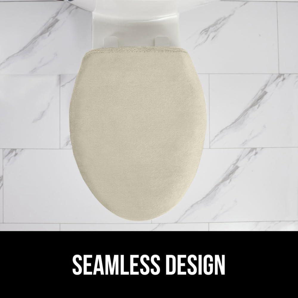 imageGORILLA GRIP Thick Memory Foam Bathroom Toilet Lid Seat Cover Soft Velvet Topside Machine Wash Plush Cushioned Covers Fits Most Size Lids Decorative Bath Room Accessories 195x185 GreyChampagne