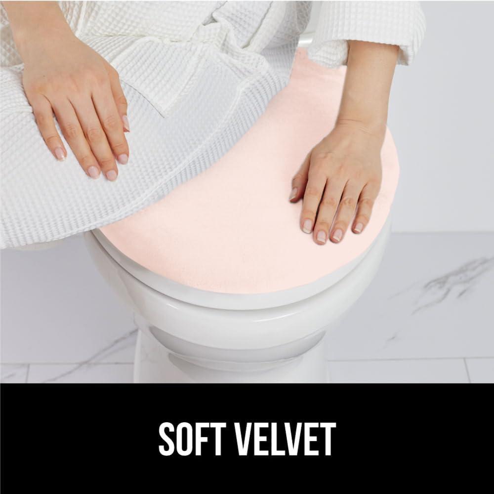 imageGORILLA GRIP Thick Memory Foam Bathroom Toilet Lid Seat Cover Soft Velvet Topside Machine Wash Plush Cushioned Covers Fits Most Size Lids Decorative Bath Room Accessories 195x185 GreyLight Pink