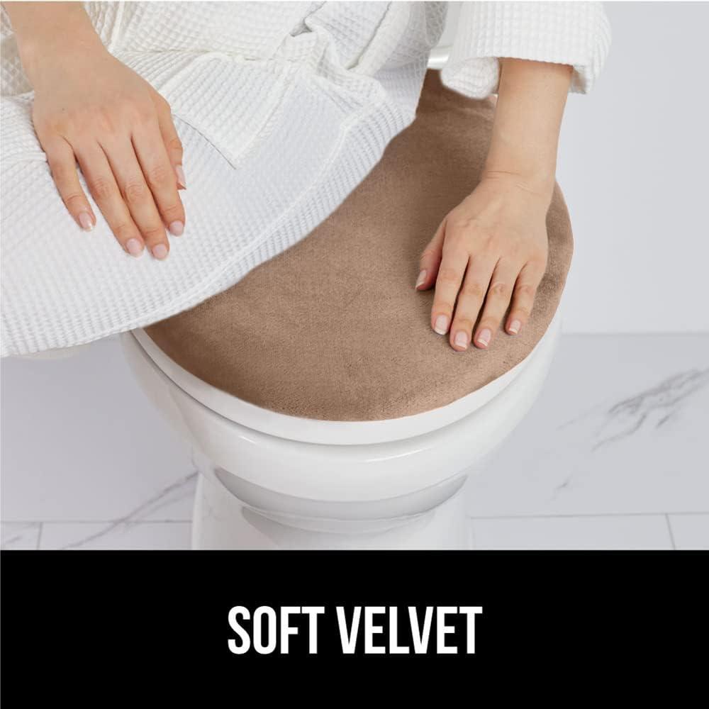imageGORILLA GRIP Thick Memory Foam Bathroom Toilet Lid Seat Cover Soft Velvet Topside Machine Wash Plush Cushioned Covers Fits Most Size Lids Decorative Bath Room Accessories 195x185 GreyTaupe