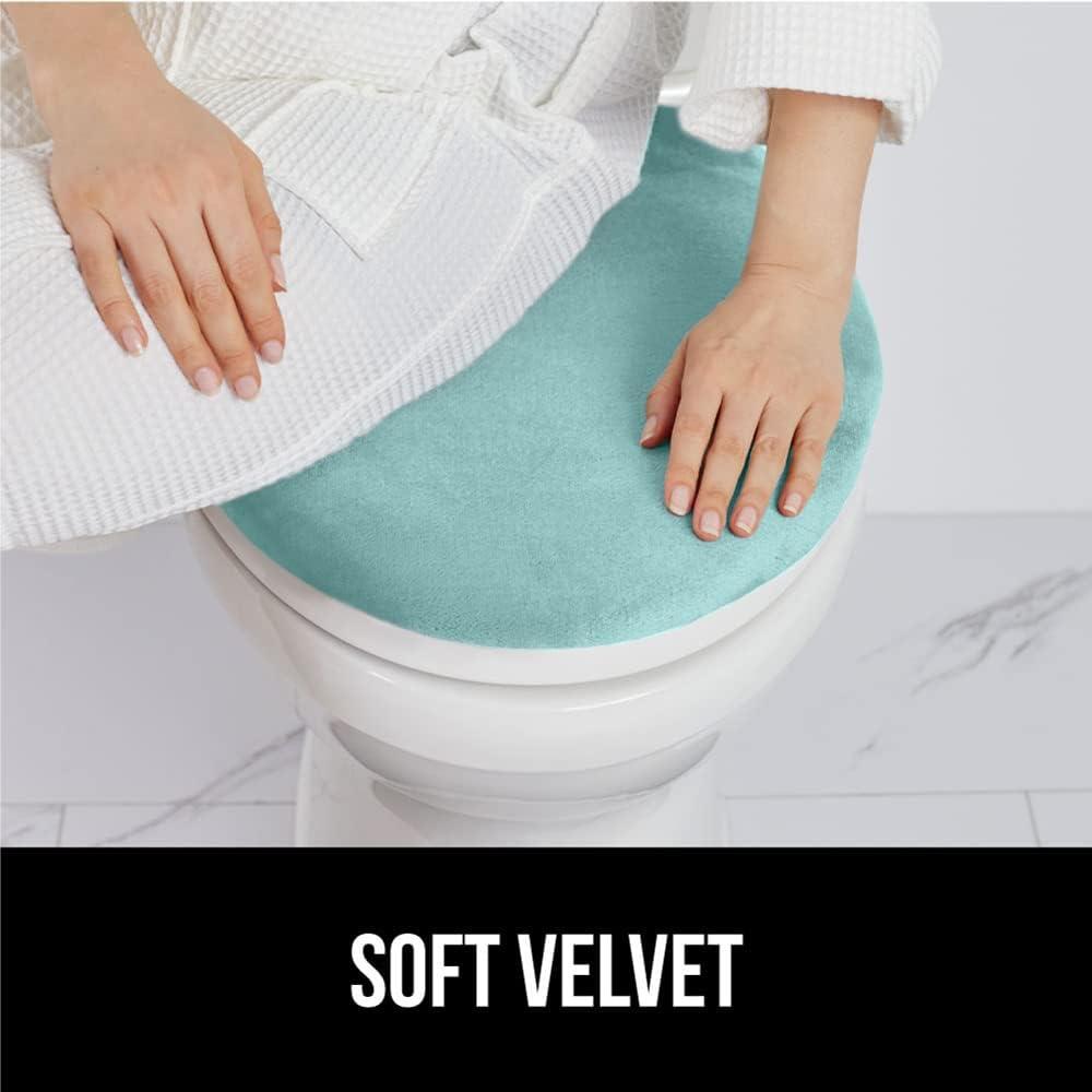 imageGORILLA GRIP Thick Memory Foam Bathroom Toilet Lid Seat Cover Soft Velvet Topside Machine Wash Plush Cushioned Covers Fits Most Size Lids Decorative Bath Room Accessories 195x185 GreySea Blue