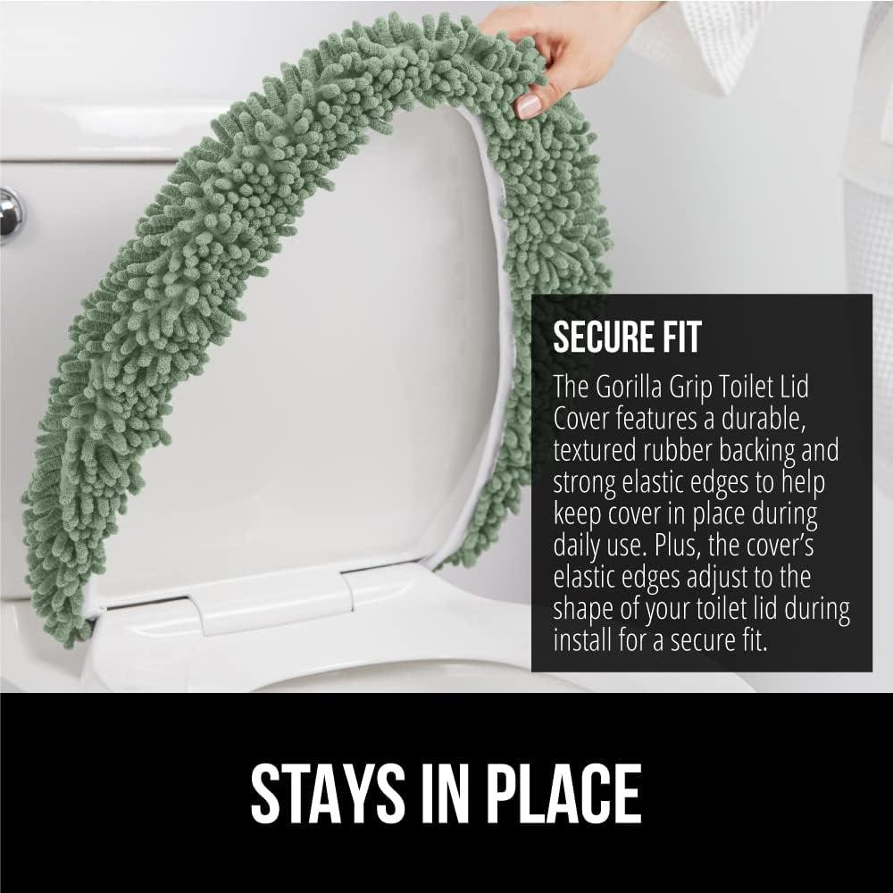imageGORILLA GRIP Thick Memory Foam Bathroom Toilet Lid Seat Cover Soft Velvet Topside Machine Wash Plush Cushioned Covers Fits Most Size Lids Decorative Bath Room Accessories 195x185 GreySage