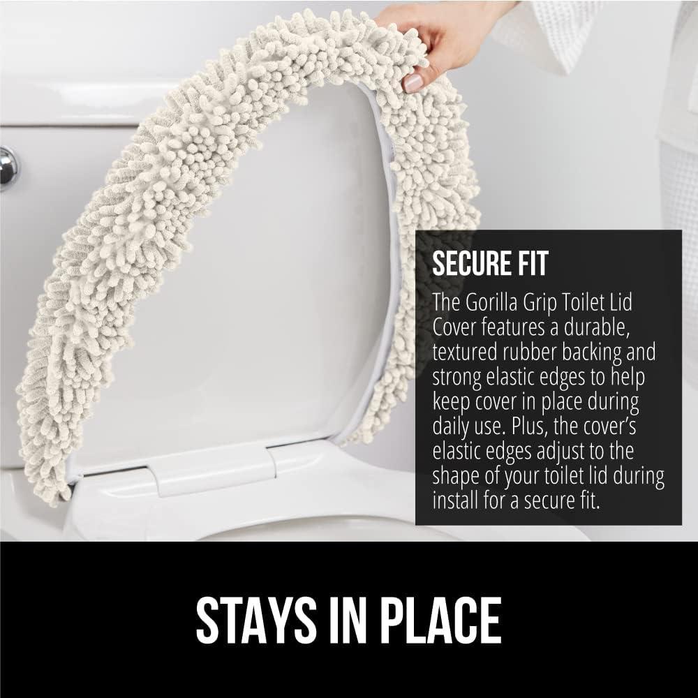 imageGORILLA GRIP Thick Memory Foam Bathroom Toilet Lid Seat Cover Soft Velvet Topside Machine Wash Plush Cushioned Covers Fits Most Size Lids Decorative Bath Room Accessories 195x185 GreyIvory