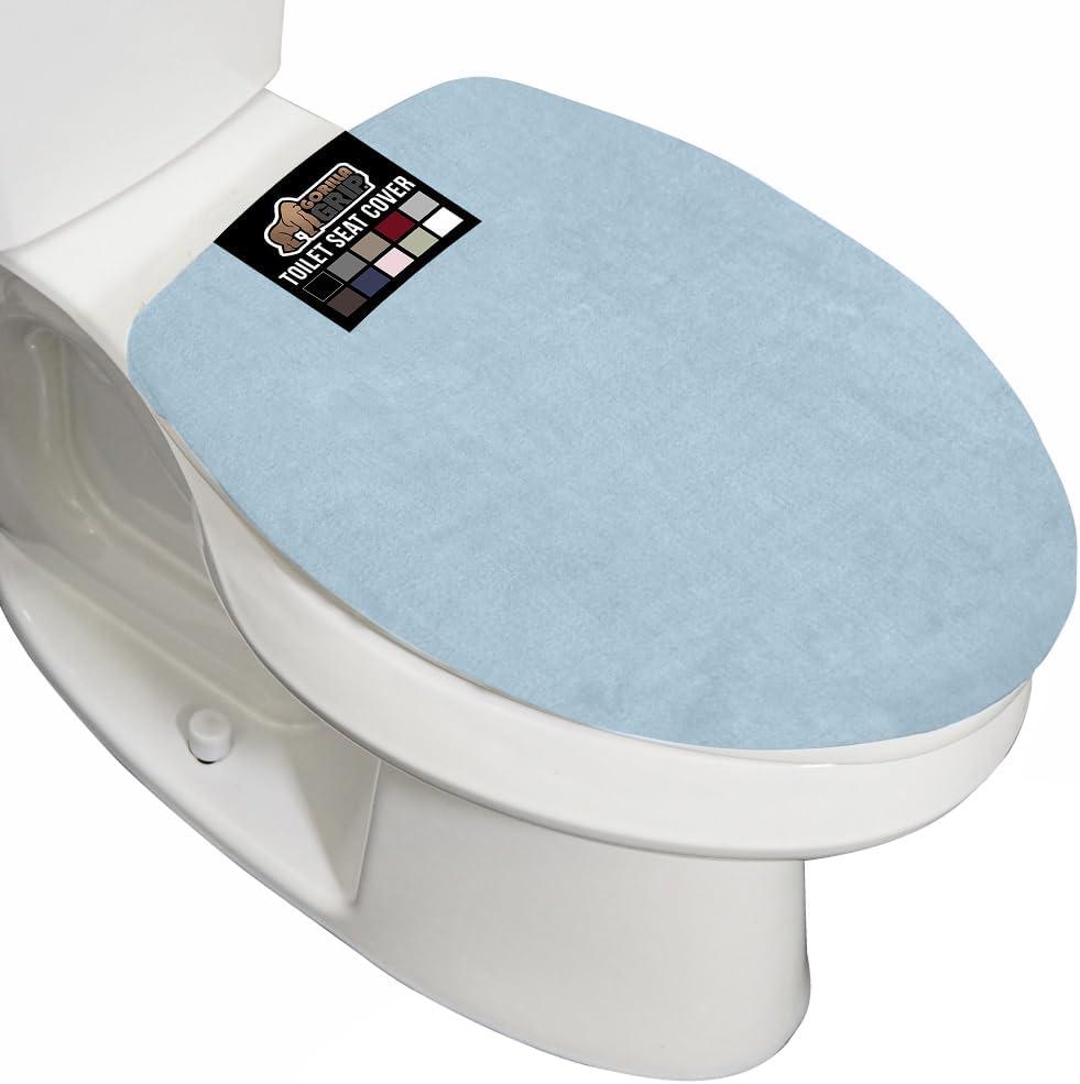 imageGORILLA GRIP Thick Memory Foam Bathroom Toilet Lid Seat Cover Soft Velvet Topside Machine Wash Plush Cushioned Covers Fits Most Size Lids Decorative Bath Room Accessories 195x185 GreyLight Blue