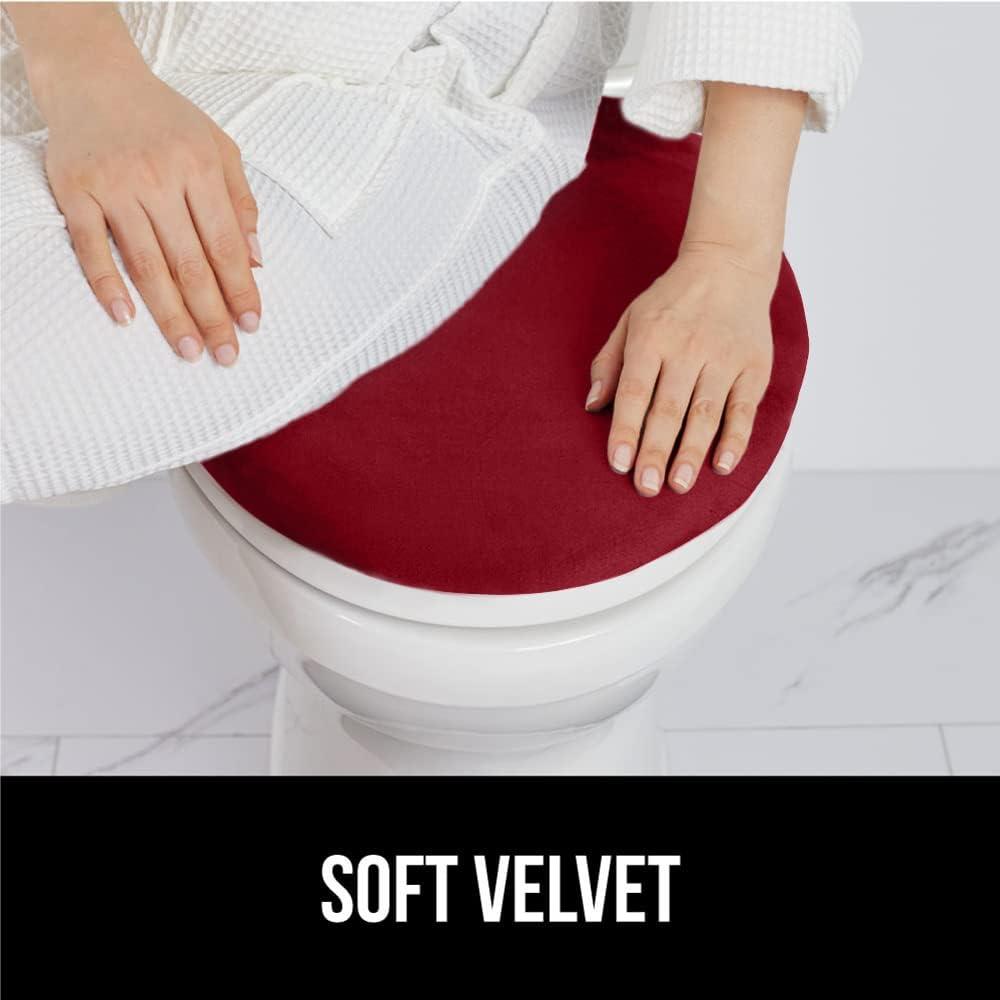 imageGORILLA GRIP Thick Memory Foam Bathroom Toilet Lid Seat Cover Soft Velvet Topside Machine Wash Plush Cushioned Covers Fits Most Size Lids Decorative Bath Room Accessories 195x185 GreyBurgundy