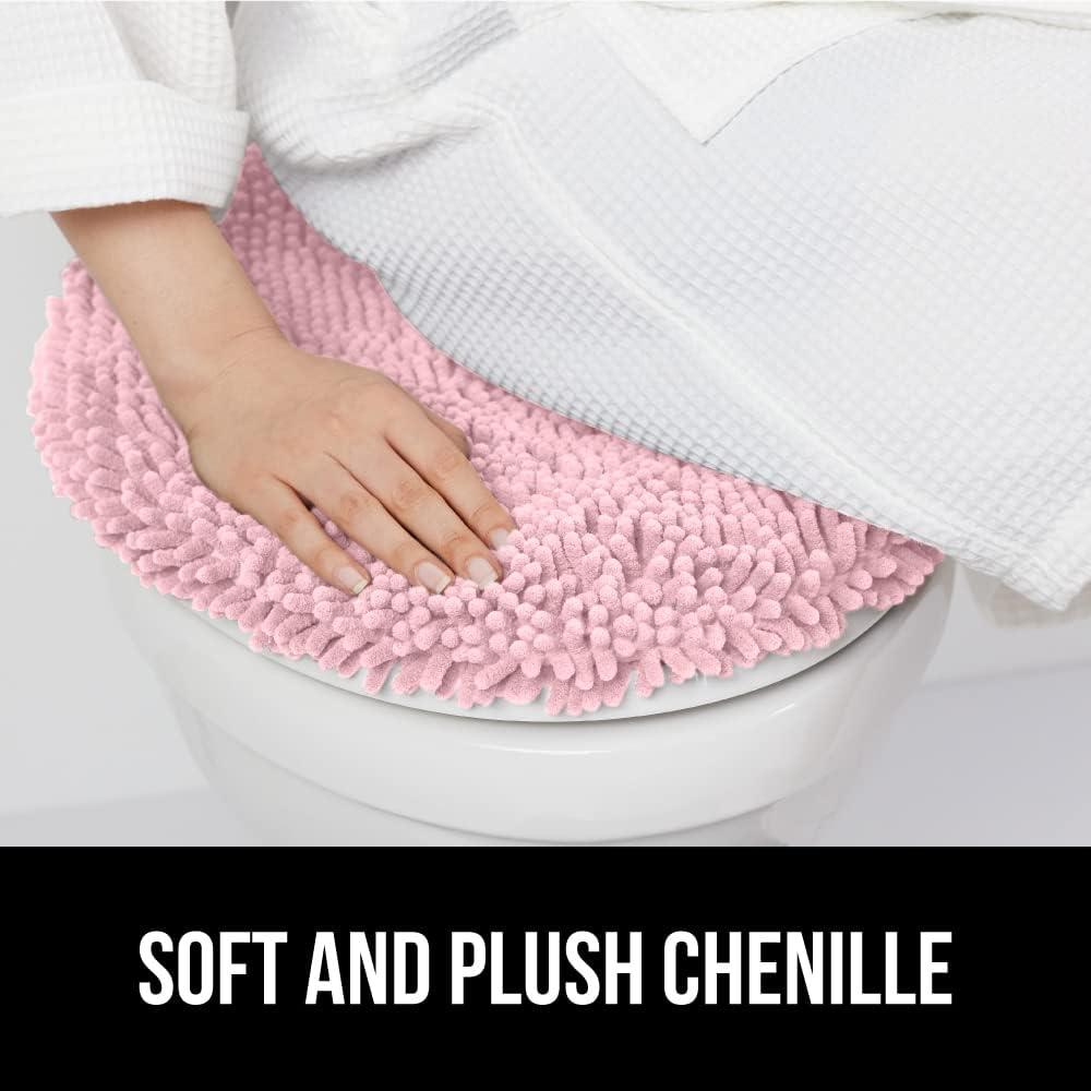 imageGORILLA GRIP Thick Memory Foam Bathroom Toilet Lid Seat Cover Soft Velvet Topside Machine Wash Plush Cushioned Covers Fits Most Size Lids Decorative Bath Room Accessories 195x185 GreyLight Pink