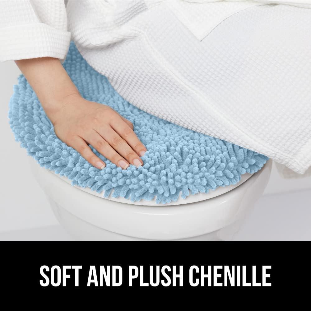 imageGORILLA GRIP Thick Memory Foam Bathroom Toilet Lid Seat Cover Soft Velvet Topside Machine Wash Plush Cushioned Covers Fits Most Size Lids Decorative Bath Room Accessories 195x185 GreyLight Blue