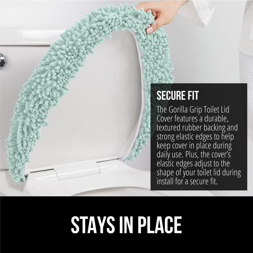imageGORILLA GRIP Thick Memory Foam Bathroom Toilet Lid Seat Cover Soft Velvet Topside Machine Wash Plush Cushioned Covers Fits Most Size Lids Decorative Bath Room Accessories 195x185 GreySea Blue