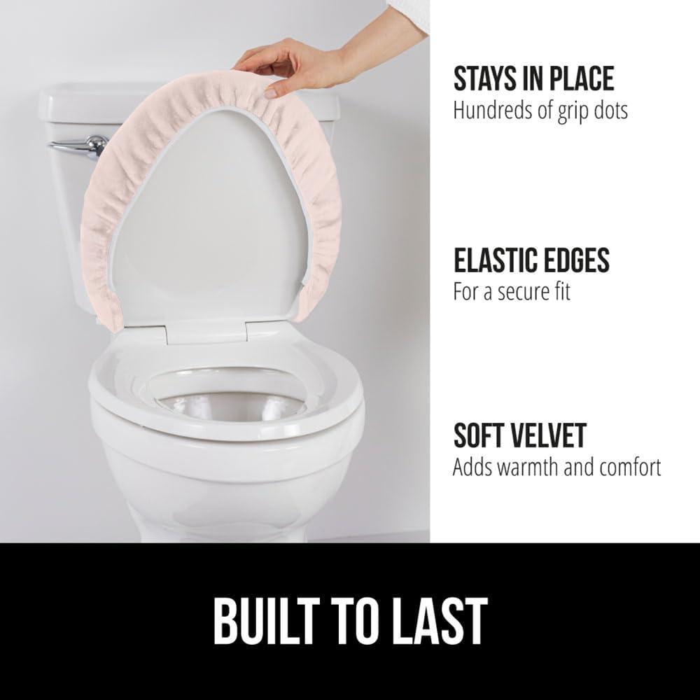 imageGORILLA GRIP Thick Memory Foam Bathroom Toilet Lid Seat Cover Soft Velvet Topside Machine Wash Plush Cushioned Covers Fits Most Size Lids Decorative Bath Room Accessories 195x185 GreyLight Pink