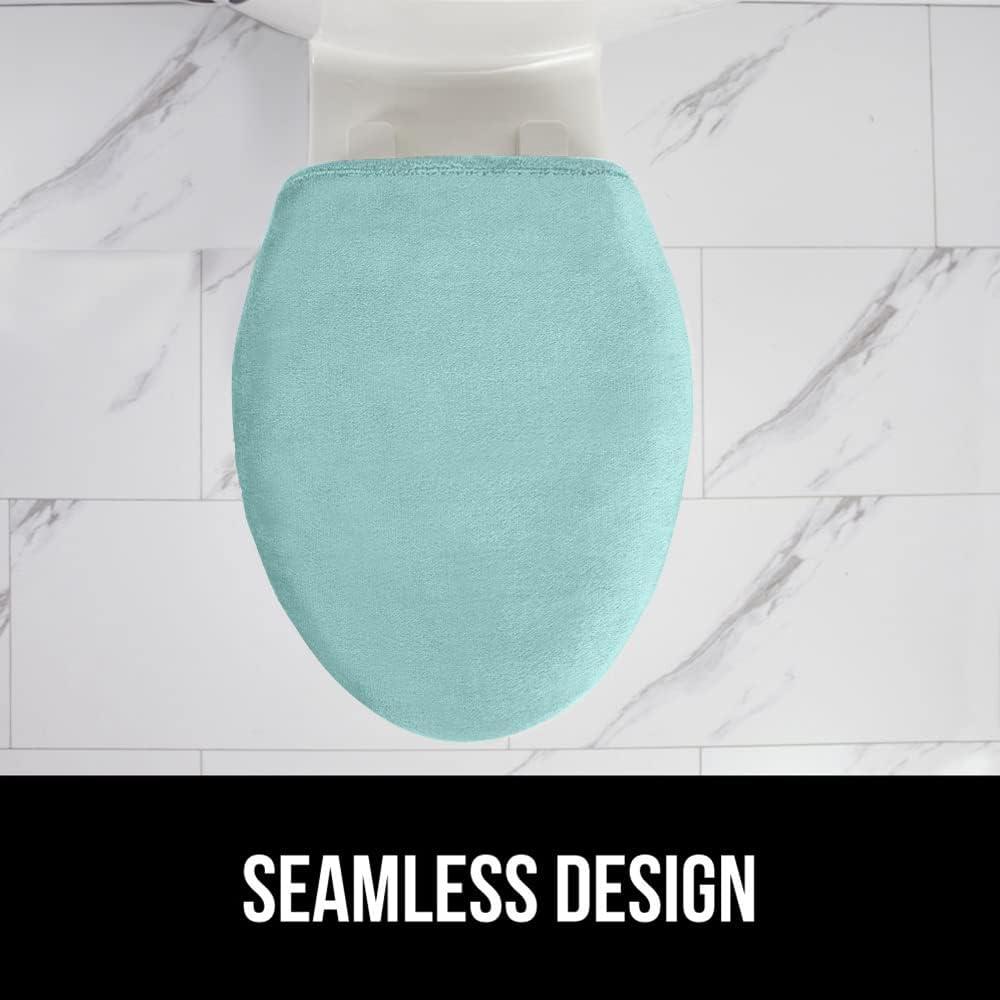 imageGORILLA GRIP Thick Memory Foam Bathroom Toilet Lid Seat Cover Soft Velvet Topside Machine Wash Plush Cushioned Covers Fits Most Size Lids Decorative Bath Room Accessories 195x185 GreySea Blue