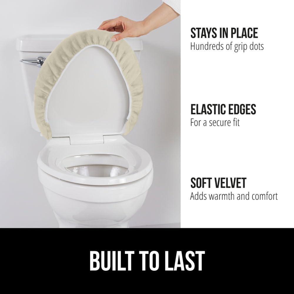 imageGORILLA GRIP Thick Memory Foam Bathroom Toilet Lid Seat Cover Soft Velvet Topside Machine Wash Plush Cushioned Covers Fits Most Size Lids Decorative Bath Room Accessories 195x185 GreyChampagne