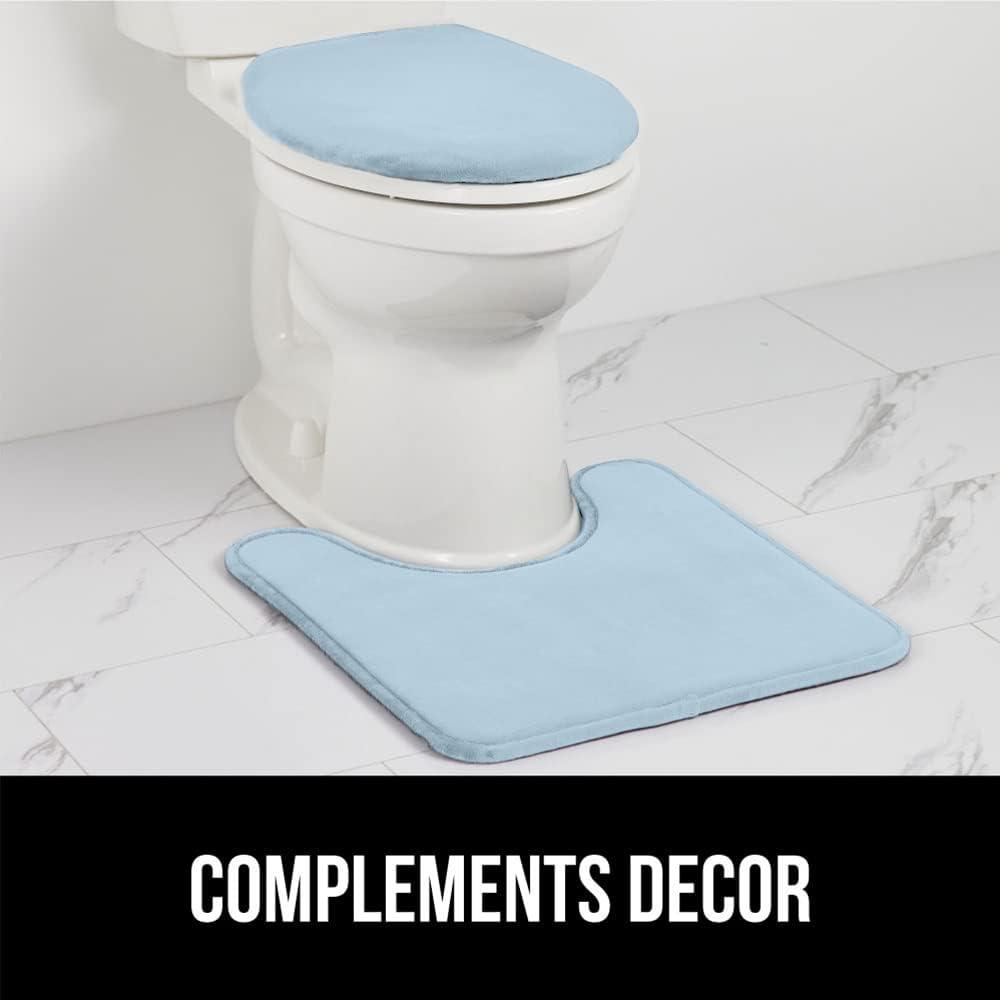 imageGORILLA GRIP Thick Memory Foam Bathroom Toilet Lid Seat Cover Soft Velvet Topside Machine Wash Plush Cushioned Covers Fits Most Size Lids Decorative Bath Room Accessories 195x185 GreyLight Blue
