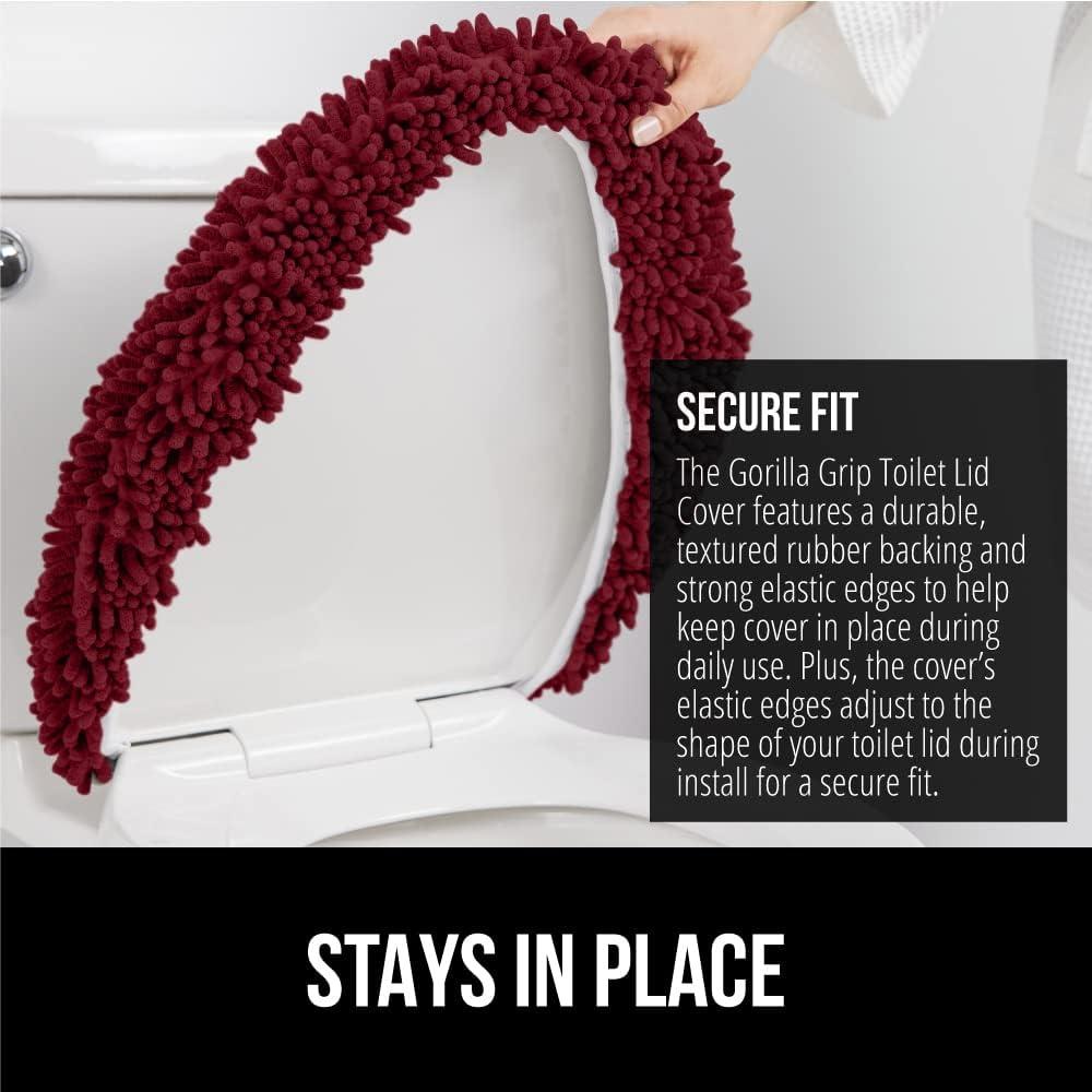 imageGORILLA GRIP Thick Memory Foam Bathroom Toilet Lid Seat Cover Soft Velvet Topside Machine Wash Plush Cushioned Covers Fits Most Size Lids Decorative Bath Room Accessories 195x185 GreyBurgundy