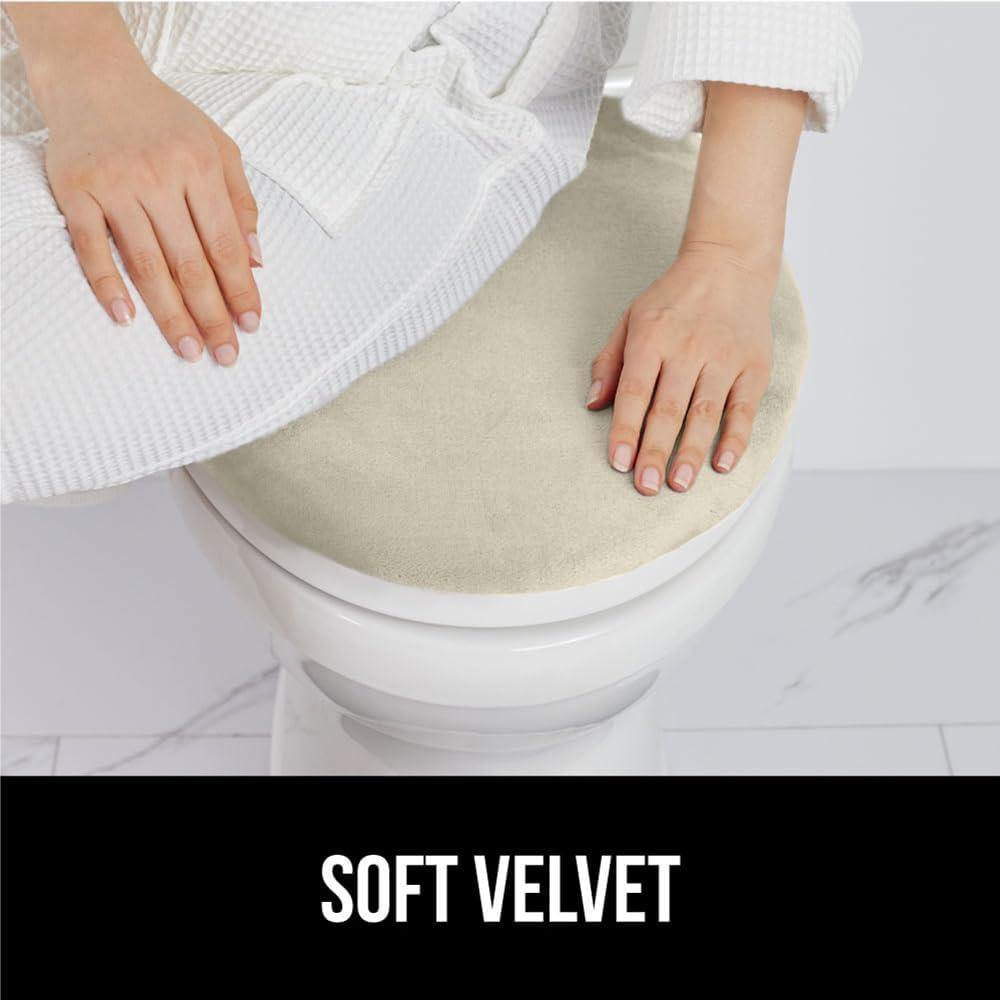 imageGORILLA GRIP Thick Memory Foam Bathroom Toilet Lid Seat Cover Soft Velvet Topside Machine Wash Plush Cushioned Covers Fits Most Size Lids Decorative Bath Room Accessories 195x185 GreyChampagne