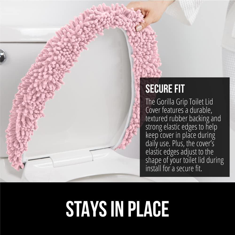 imageGORILLA GRIP Thick Memory Foam Bathroom Toilet Lid Seat Cover Soft Velvet Topside Machine Wash Plush Cushioned Covers Fits Most Size Lids Decorative Bath Room Accessories 195x185 GreyLight Pink